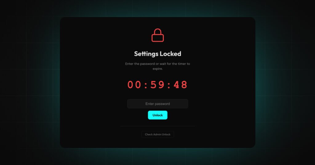 DeniedPixels settings panel in locked state with Self Lock active
