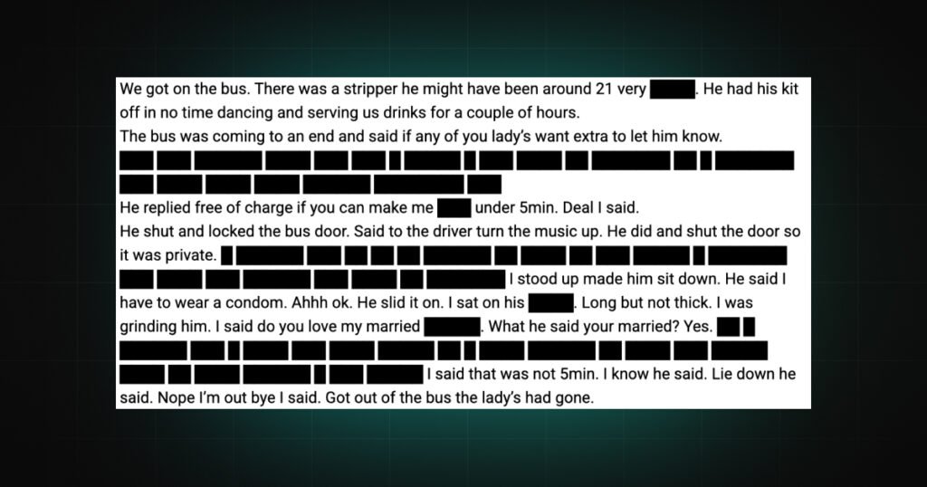 DeniedPixels Text Censoring blacking out explicit words and full sentences in a story on a web page